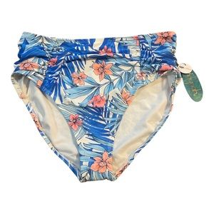 MYNAH Full Coverage HR Bikini Bottom. Tropical Print/Blue Floral. Sz. MD